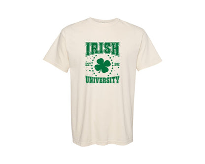 brand:Comfort Colors|color:Ivory|Irish University St Pattys Day Graphic T-Shirt