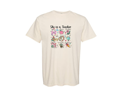 brand:Comfort Colors|color:Ivory|She Is A Teacher Faith Quote Design Graphic T-Shirt