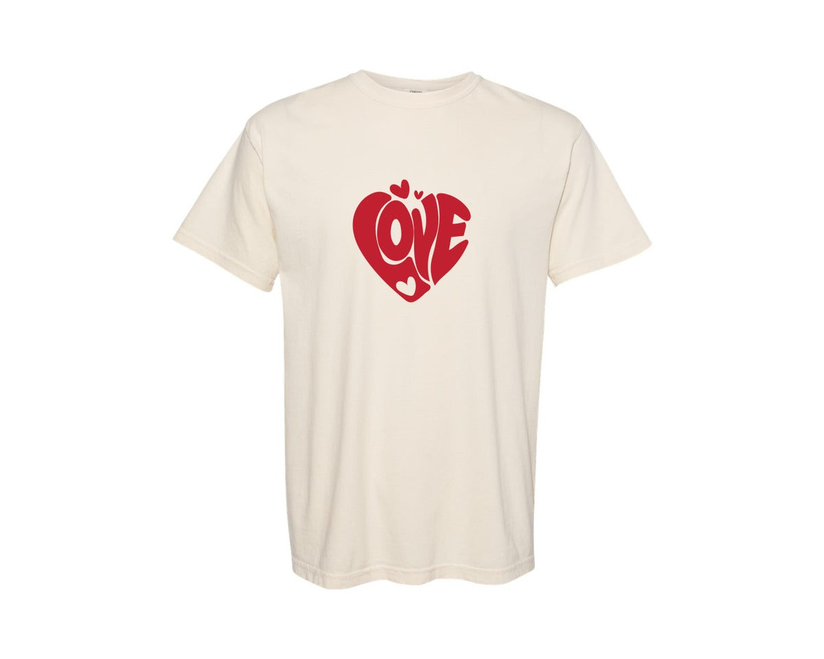 brand:Comfort Colors|color:Ivory|Couple Matching Valentine Love Heart Graphic T-Shirt