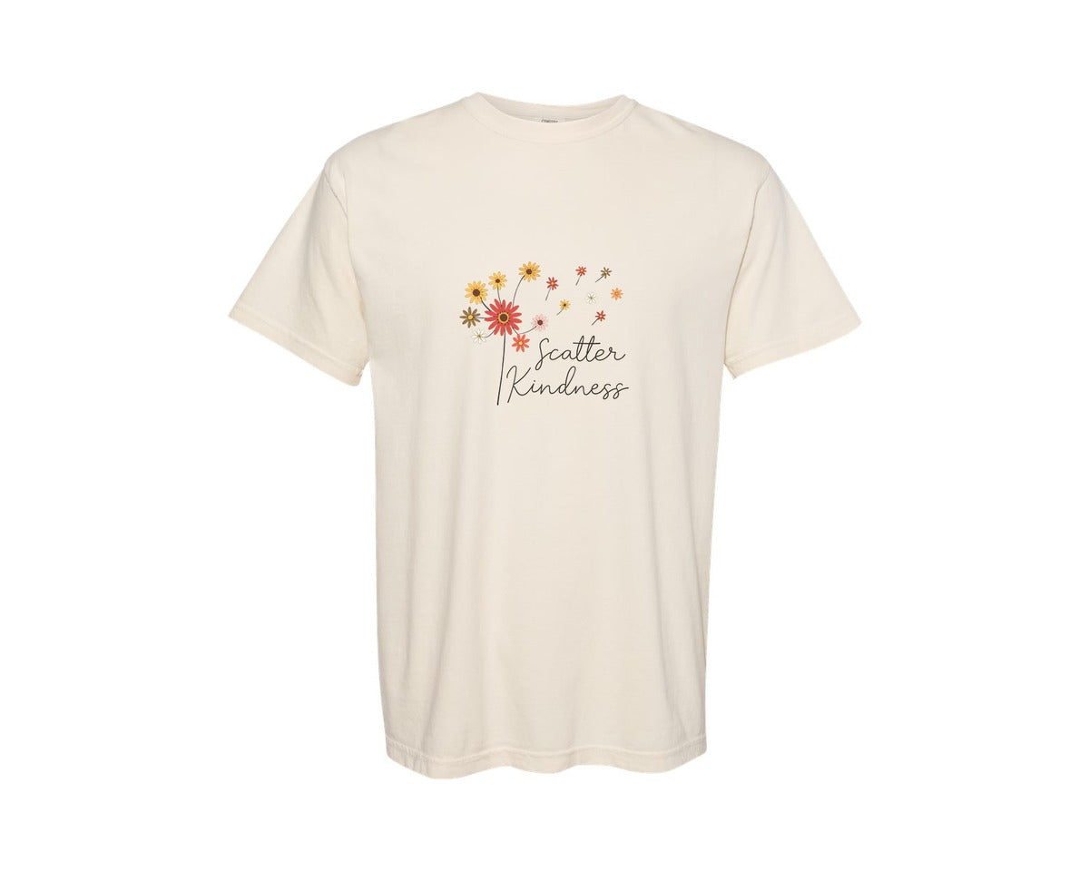 brand:Comfort Colors|color:Ivory|Scatter Kindness Dandelion Blowing 2 Graphic T-Shirt