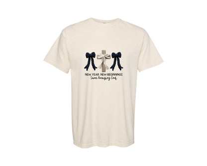 brand:Comfort Colors|color:Ivory|Coquette Bow New Year 2026 Crochet Graphic T-Shirt