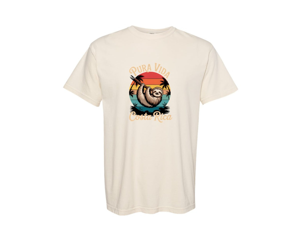 brand:Comfort Colors|color:Ivory|Pura Vida Costa Rica Sloth Vacation Graphic T-Shirt