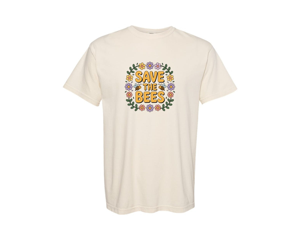 brand:Comfort Colors|color:Ivory|Groovy Flower Bees Save The Bee Graphic T-Shirt