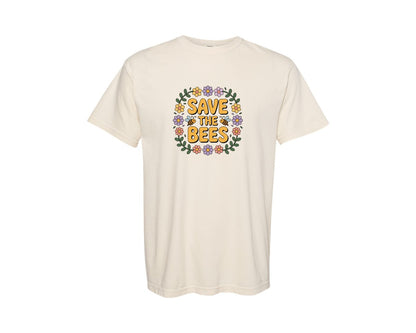 brand:Comfort Colors|color:Ivory|Groovy Flower Bees Save The Bee Graphic T-Shirt