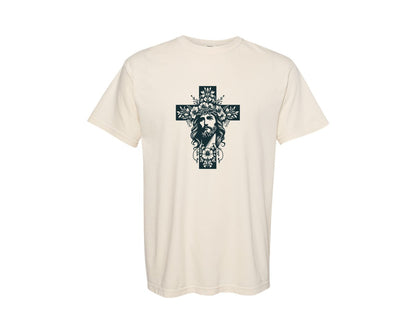brand:Comfort Colors|color:Ivory|Floral Christian Cross Religious 77 Graphic T-Shirt