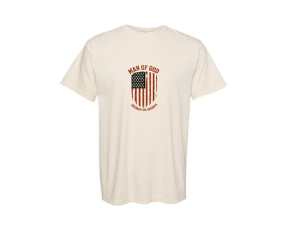 brand:Comfort Colors|color:Ivory|Man Of God Patriotic Shield Graphic T-Shirt