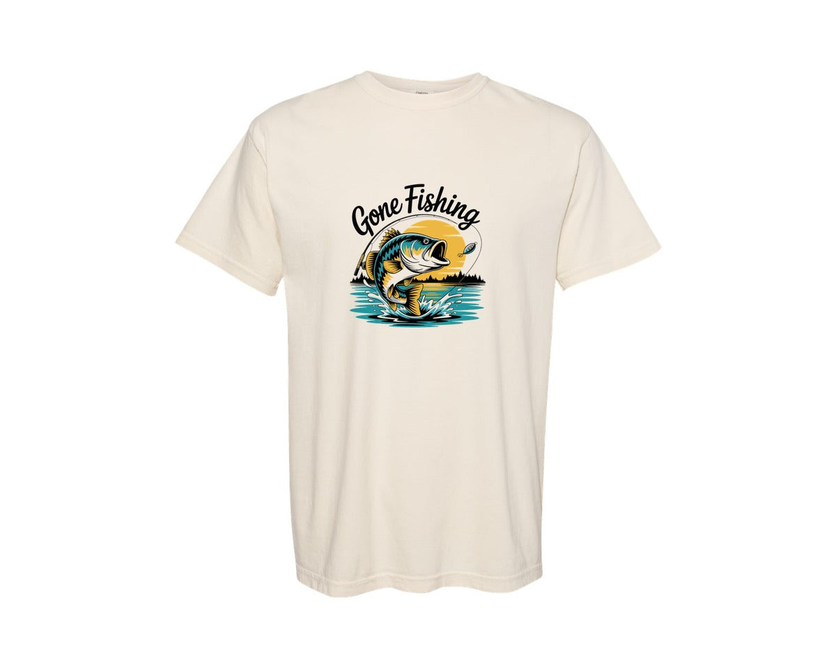 brand:Comfort Colors|color:Ivory|Gone Fishing T Shirt Design 10 Graphic T-Shirt