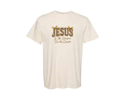 brand:Comfort Colors|color:Ivory|Jesus Is The Reason Leopard Graphic T-Shirt
