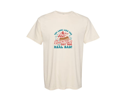 brand:Comfort Colors|color:Ivory|4Th Of July Want A Hot Dog Real Bad Graphic T-Shirt