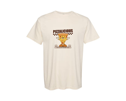 brand:Comfort Colors|color:Ivory|Vintage Slice Pizza Cartoon Character Graphic T-Shirt