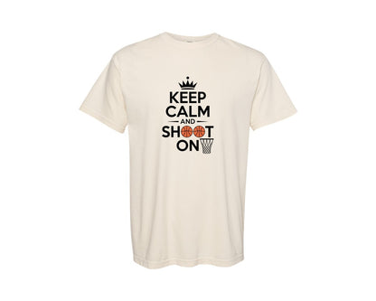 brand:Comfort Colors|color:Ivory|Keep Calm And Shoot On Basketball Shirt Graphic T-Shirt