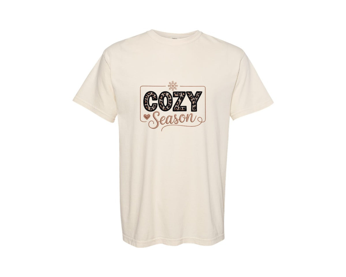brand:Comfort Colors|color:Ivory|Cozy Season Leopard Print Winter Graphic T-Shirt