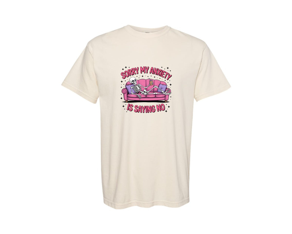 brand:Comfort Colors|color:Ivory|Funny Skeleton Anxiety Quote Art Graphic T-Shirt