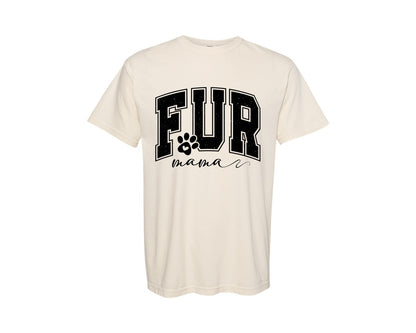 brand:Comfort Colors|color:Ivory|Fur Mama Dog Mama Varsity Graphic T-Shirt