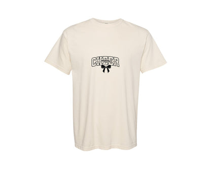 brand:Comfort Colors|color:Ivory|Cheer Mom Cheerleader Bow Graphic T-Shirt