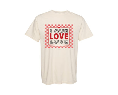 brand:Comfort Colors|color:Ivory|Valentine Leopard Checkered Love Graphic T-Shirt