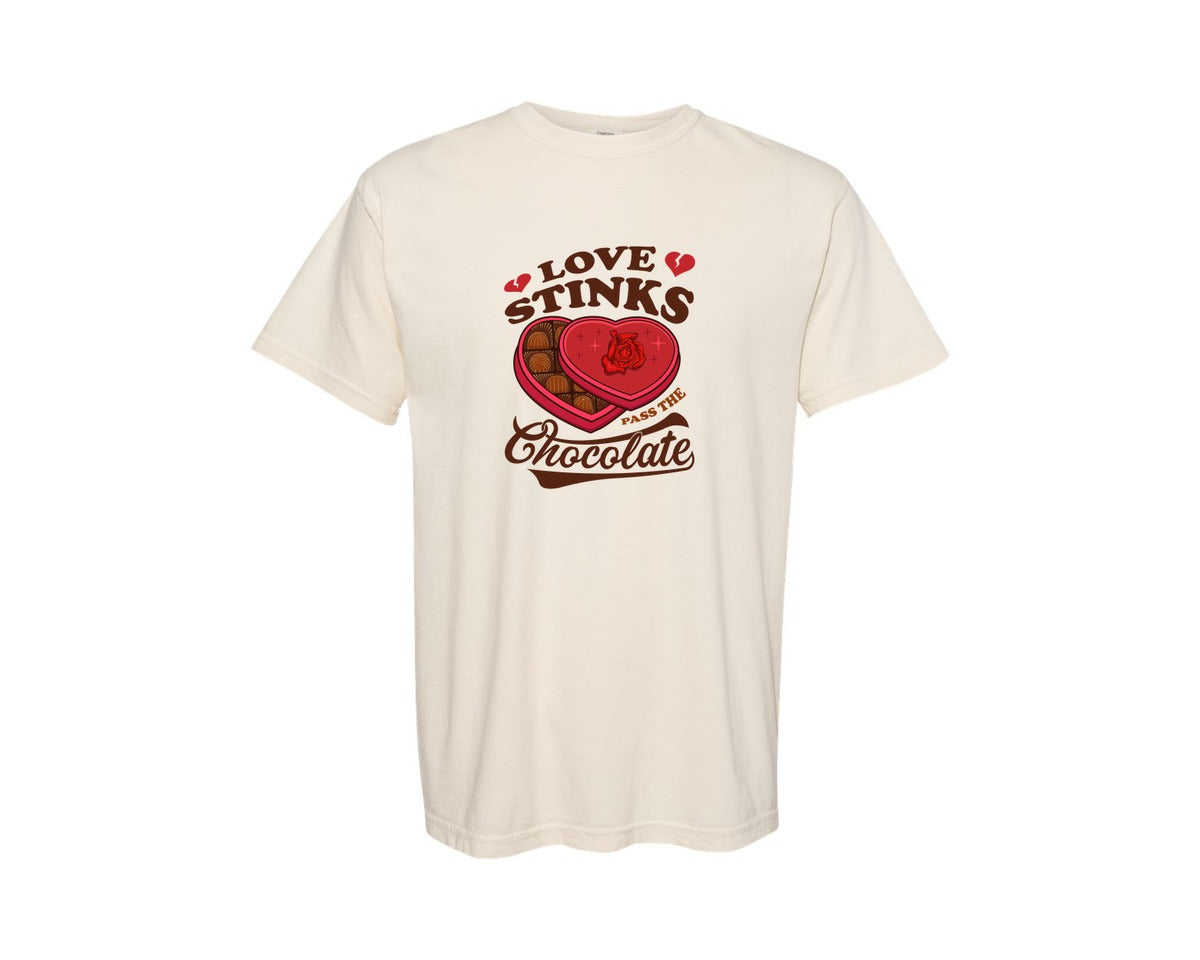 brand:Comfort Colors|color:Ivory|Love Stinks Pass The Chocolate Design 06 Graphic T-Shirt