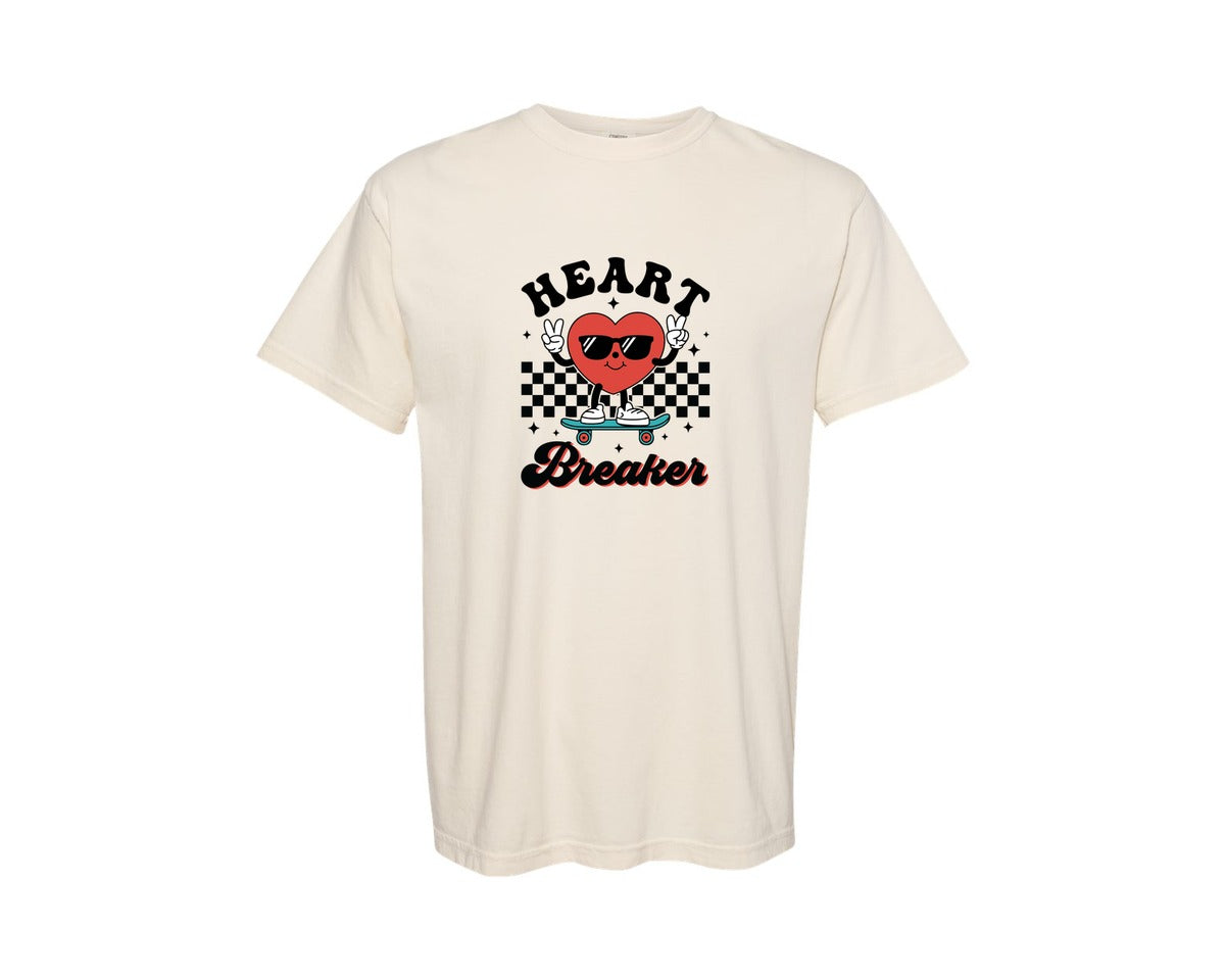brand:Comfort Colors|color:Ivory|Heart Breaker Retro Boy Valentines Day Graphic T-Shirt
