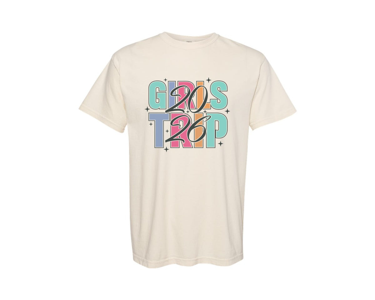 brand:Comfort Colors|color:Ivory|Girls Trip 2026 Matching Vacation Graphic T-Shirt