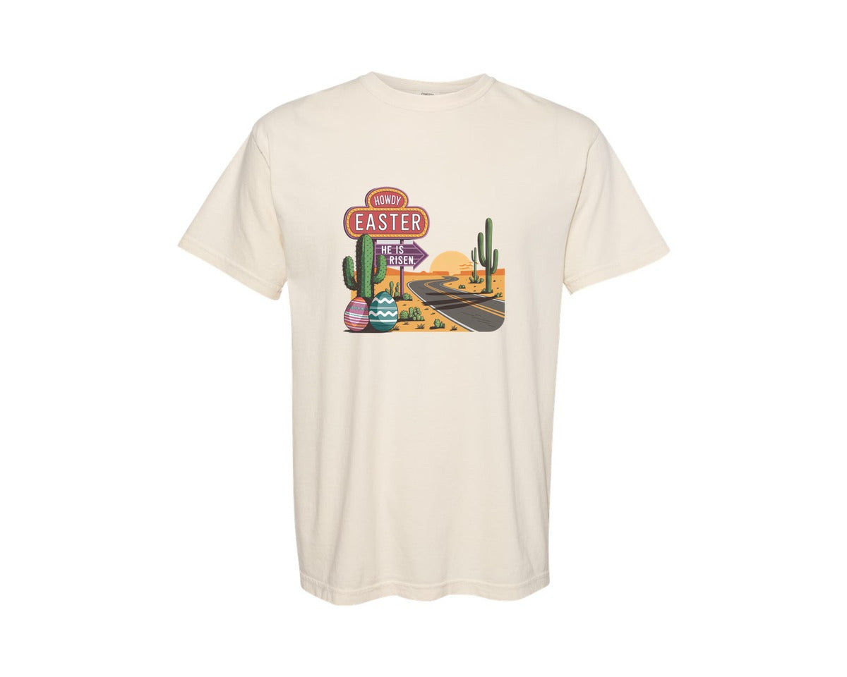 brand:Comfort Colors|color:Ivory|Howdy Easter Western Desert Easter 3 Graphic T-Shirt