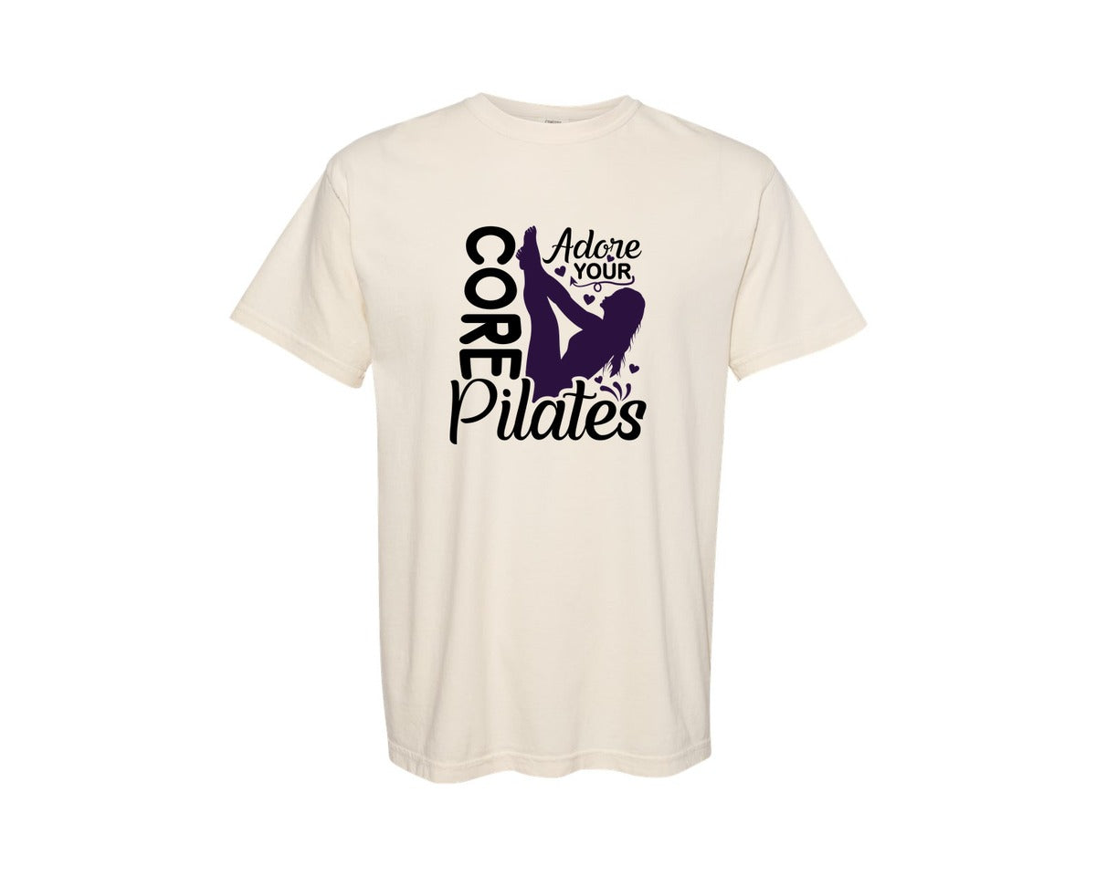 brand:Comfort Colors|color:Ivory|Adore Your Core Pilates Workout Graphic T-Shirt
