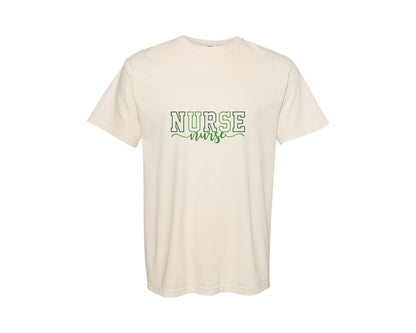 brand:Comfort Colors|color:Ivory|Coquette Bow Doodle Nurse St Patrick Day Graphic T-Shirt