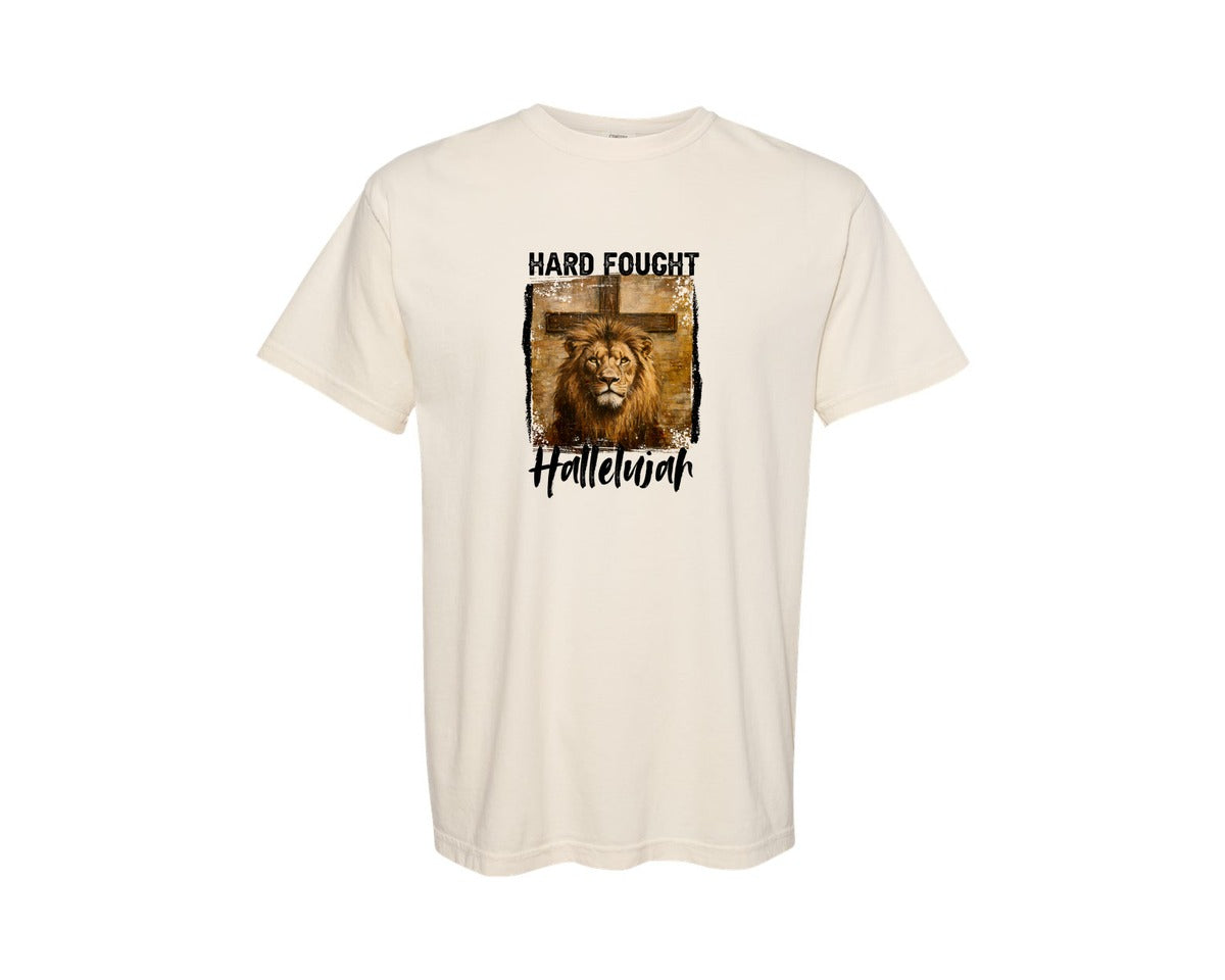 brand:Comfort Colors|color:Ivory|Christian Hard Fought Hallelujah Graphic T-Shirt