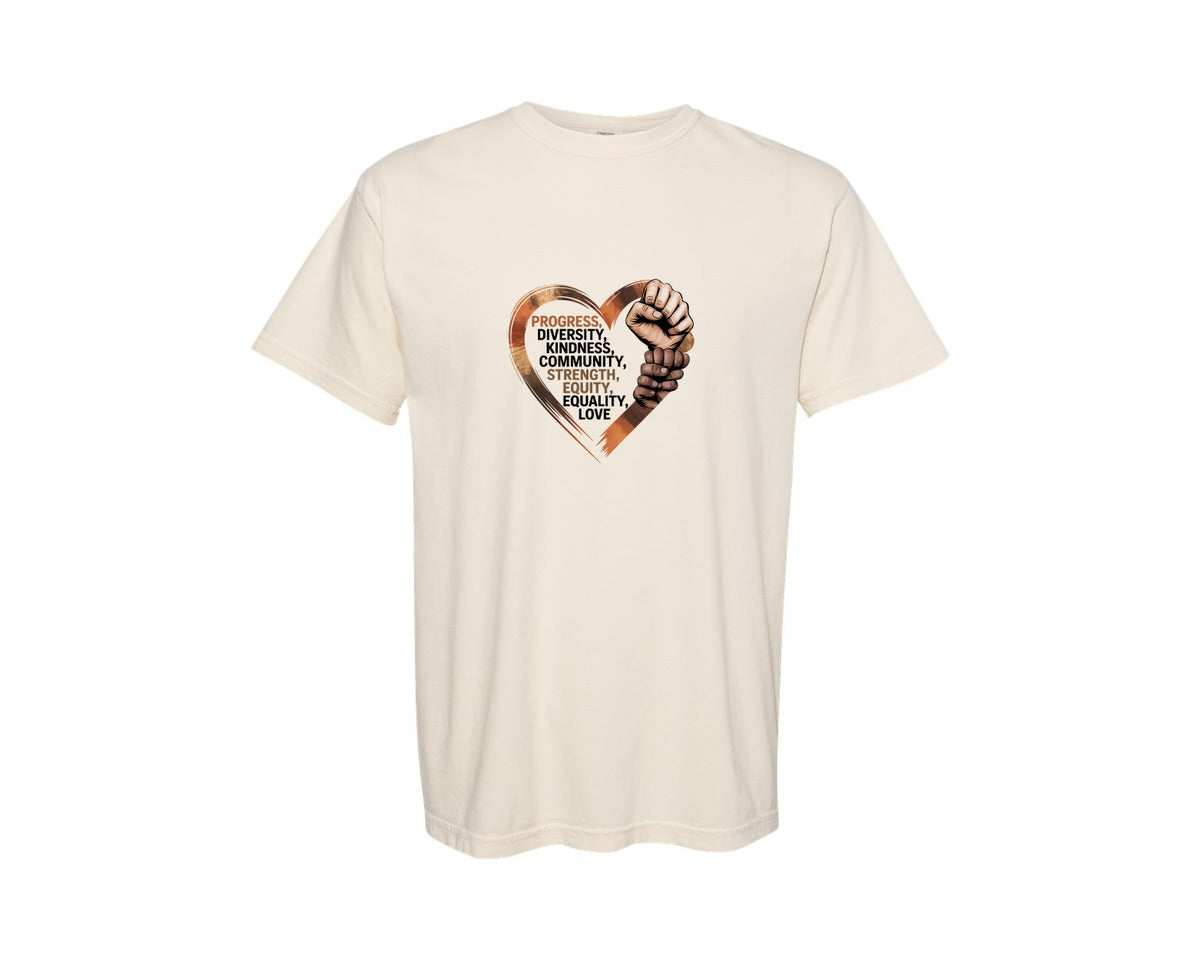 brand:Comfort Colors|color:Ivory|Unity Diversity Equality Heart Art Graphic T-Shirt