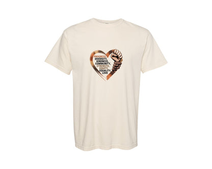 brand:Comfort Colors|color:Ivory|Unity Diversity Equality Heart Art Graphic T-Shirt