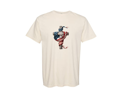 brand:Comfort Colors|color:Ivory|Usa Flag Cross Patriotic Faith Art Graphic T-Shirt