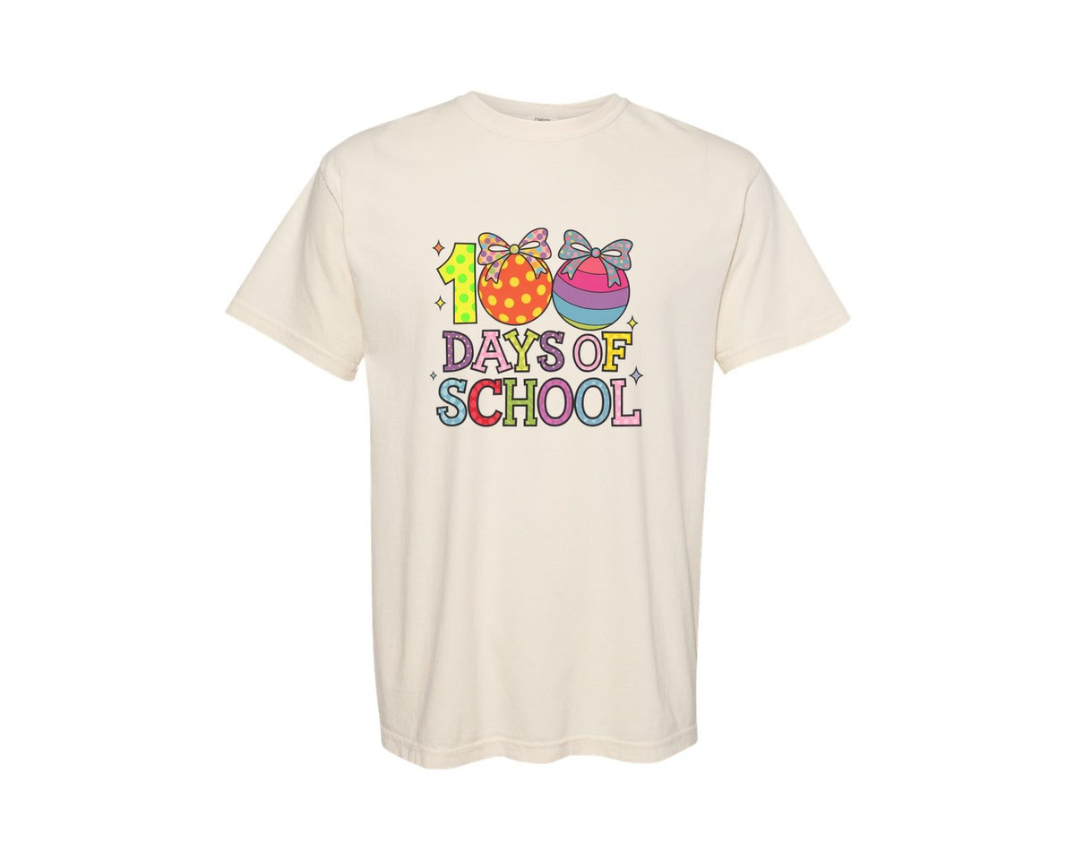 brand:Comfort Colors|color:Ivory|Colorful Coquette 100 Days Of School Graphic T-Shirt