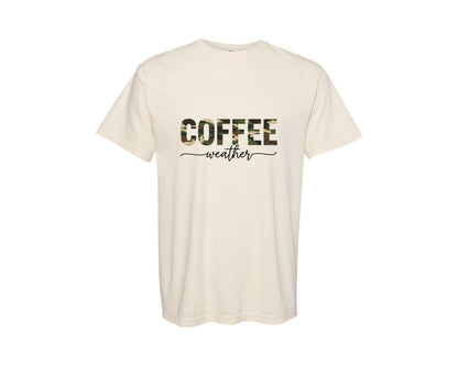 brand:Comfort Colors|color:Ivory|Coffee Weather Camo Text Design Graphic T-Shirt