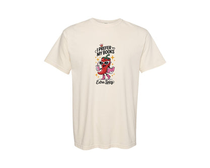 brand:Comfort Colors|color:Ivory|Spicy Book Lover Funny Cartoon Graphic T-Shirt