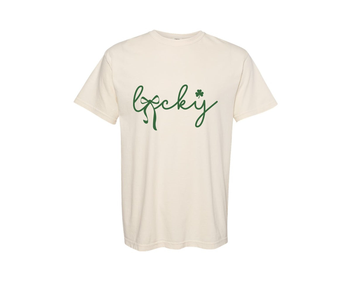 brand:Comfort Colors|color:Ivory|Lucky St Patricks Day Coquette 7 Graphic T-Shirt