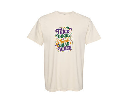 brand:Comfort Colors|color:Ivory|Thick Thighs Mardi Gras Vibes 3 Graphic T-Shirt