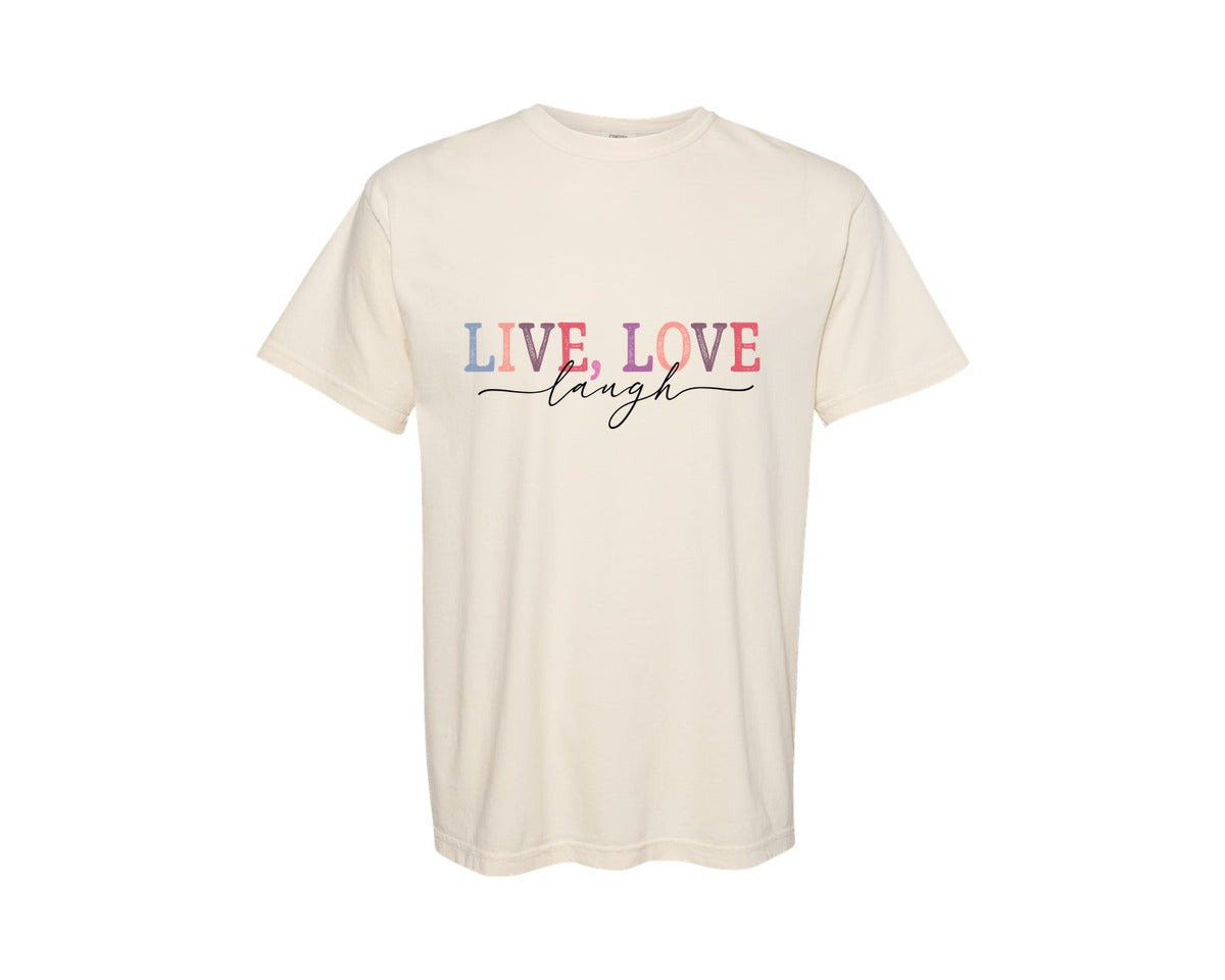 brand:Comfort Colors|color:Ivory|Enjoy Shirt With Live Love Laugh Sleeve Graphic T-Shirt