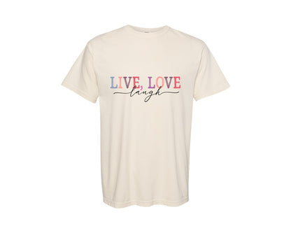 brand:Comfort Colors|color:Ivory|Enjoy Shirt With Live Love Laugh Sleeve Graphic T-Shirt