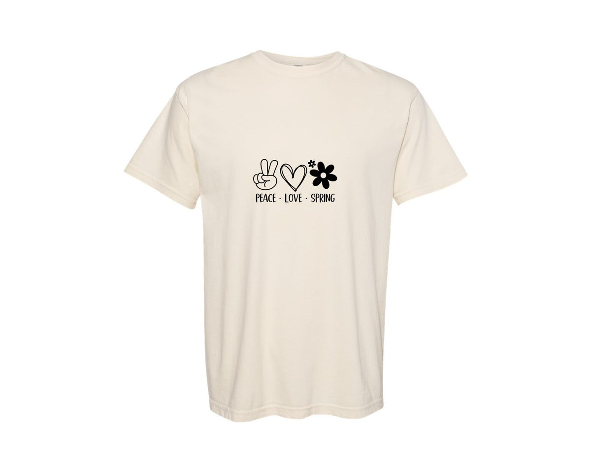 brand:Comfort Colors|color:Ivory|Peace Love Spring 4 Graphic T-Shirt