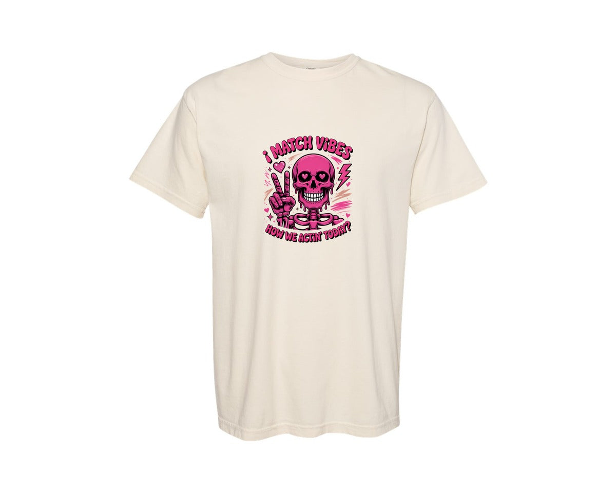 brand:Comfort Colors|color:Ivory|Funny Skeleton Love Valentine Vibe Graphic T-Shirt