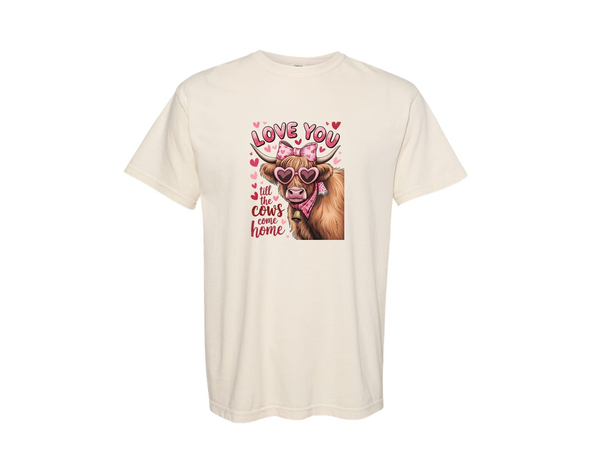 brand:Comfort Colors|color:Ivory|Highland Cow Valentines Day Design Graphic T-Shirt