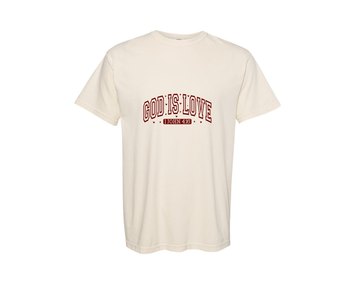 brand:Comfort Colors|color:Ivory|God Is Love Valentines Day Graphic T-Shirt