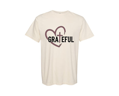 brand:Comfort Colors|color:Ivory|Grateful Cross Faith Bible Verse Graphic T-Shirt