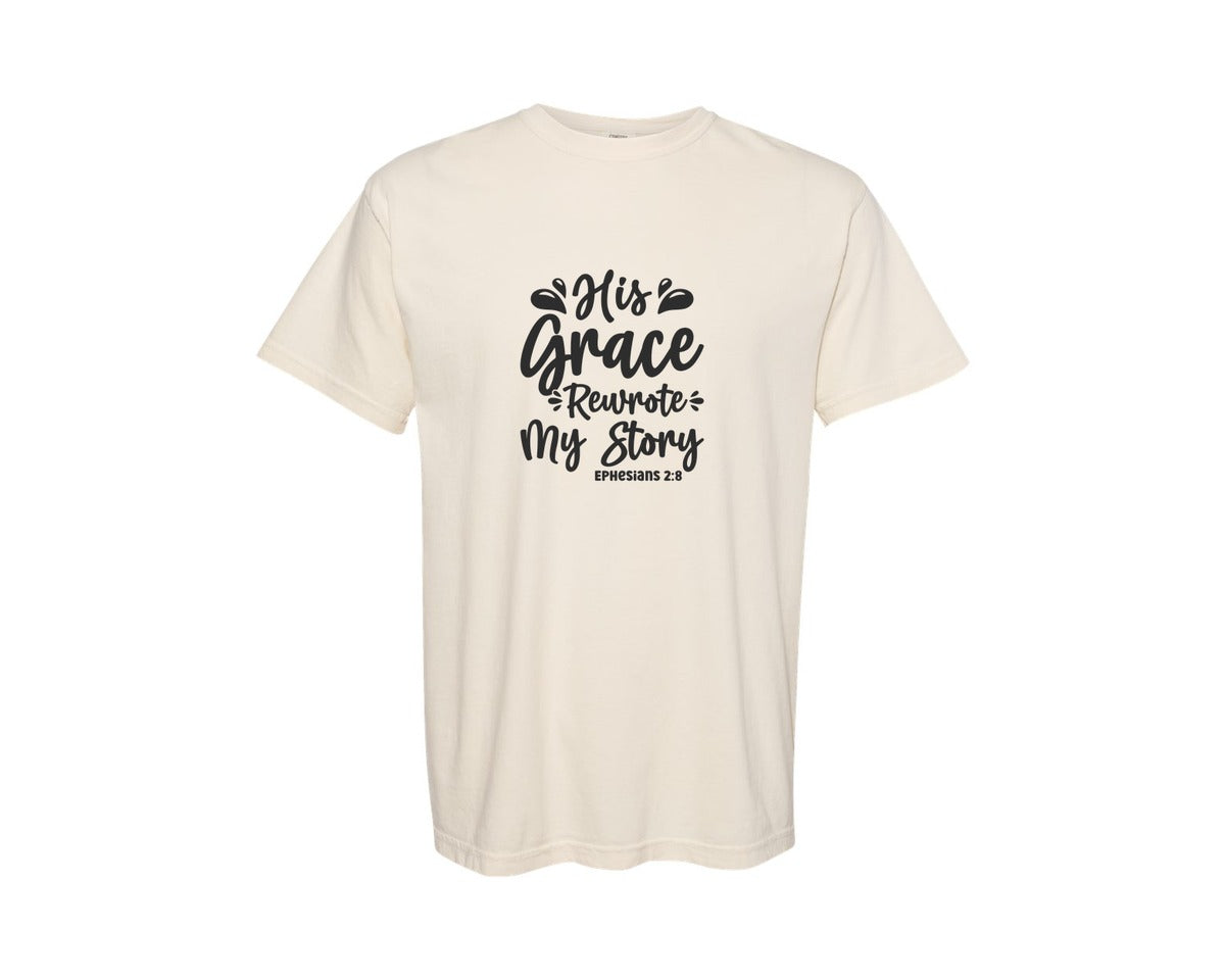 brand:Comfort Colors|color:Ivory|His Grace Rewrites My Story Graphic T-Shirt