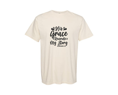 brand:Comfort Colors|color:Ivory|His Grace Rewrites My Story Graphic T-Shirt