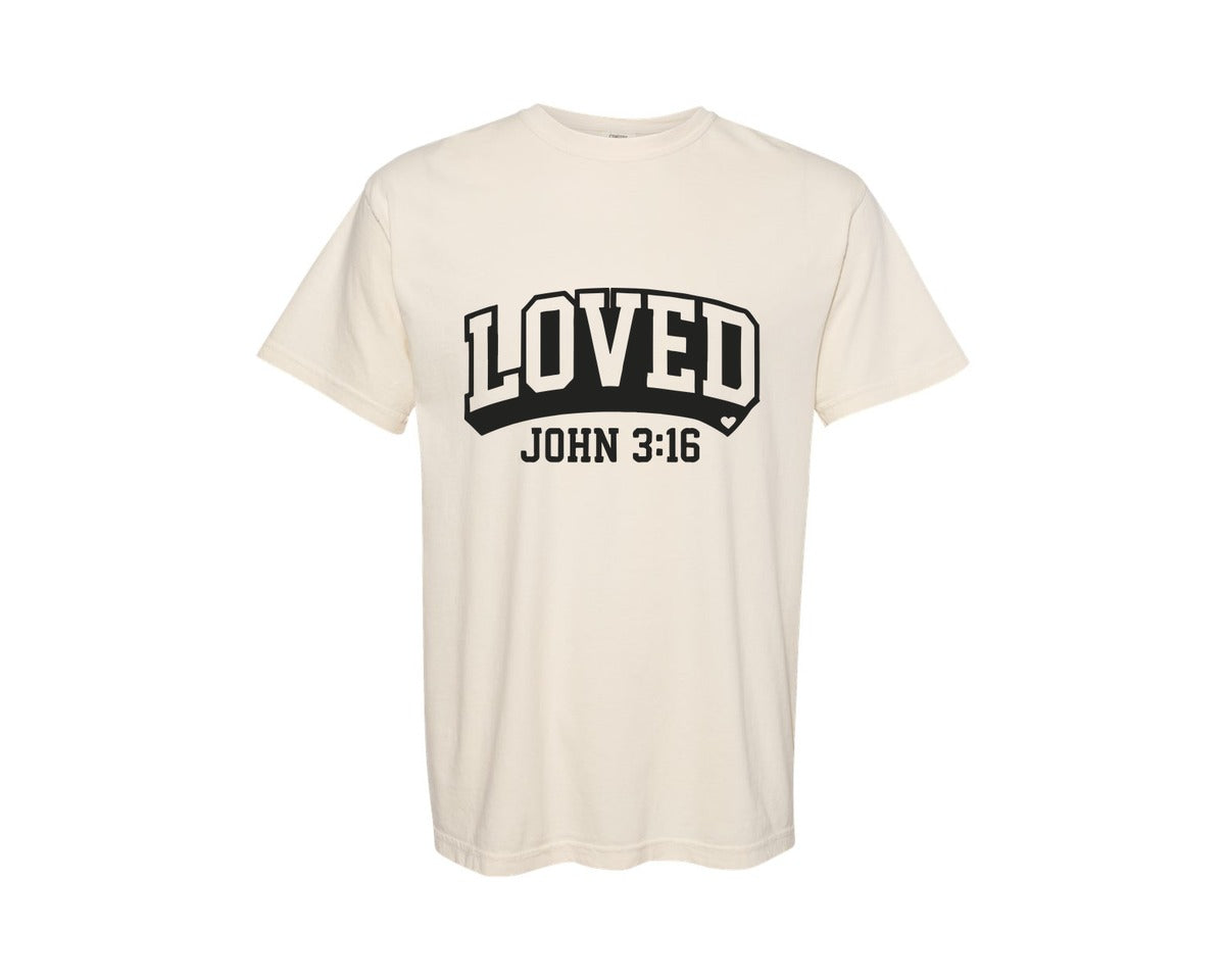 brand:Comfort Colors|color:Ivory|Loved John 316 Jesus Valentine 3 Graphic T-Shirt