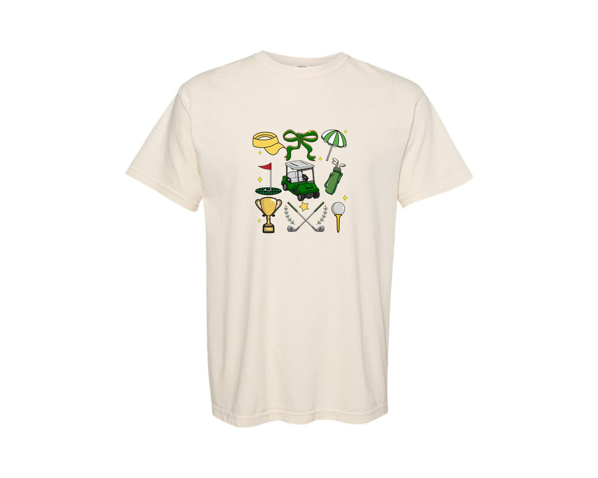 brand:Comfort Colors|color:Ivory|Preppy Golf Coquette Golf Graphic T-Shirt