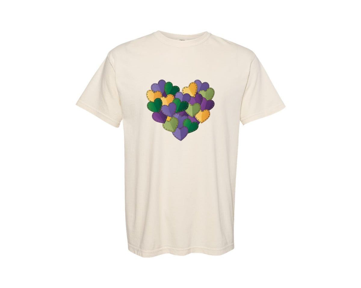 brand:Comfort Colors|color:Ivory|Mardi Gras Heart Painted Carnival S Graphic T-Shirt