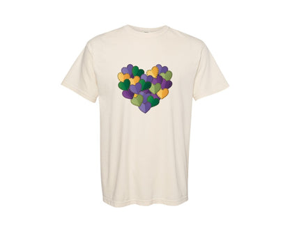 brand:Comfort Colors|color:Ivory|Mardi Gras Heart Painted Carnival S Graphic T-Shirt