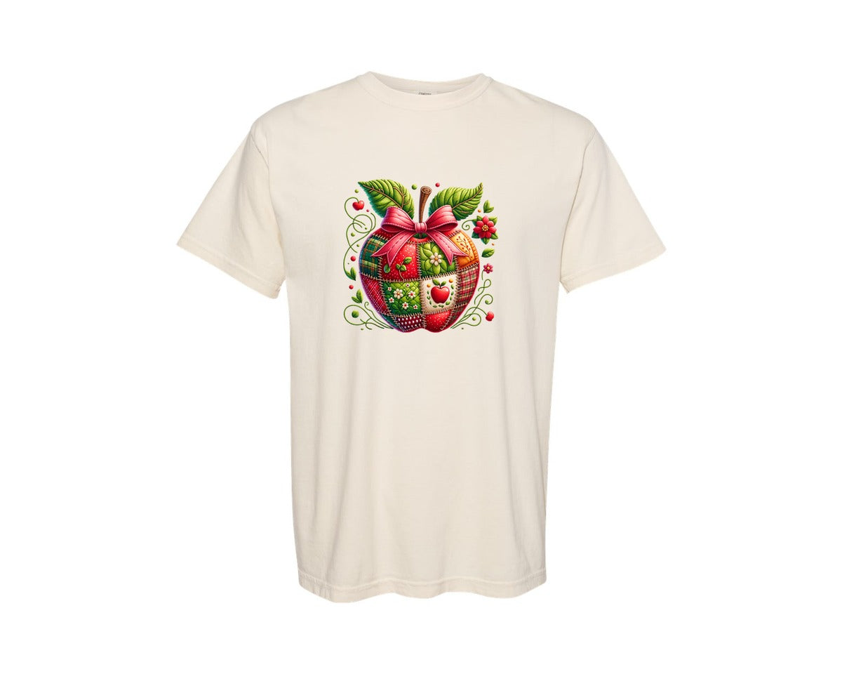 brand:Comfort Colors|color:Ivory|Patchwork Coquette School Apple Graphic T-Shirt