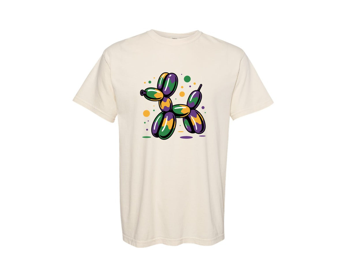 brand:Comfort Colors|color:Ivory|Mardi Gras Balloon Dog Brushstroke Graphic T-Shirt